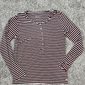 Albion Burgundy and White Striped Long Sleeve Tee